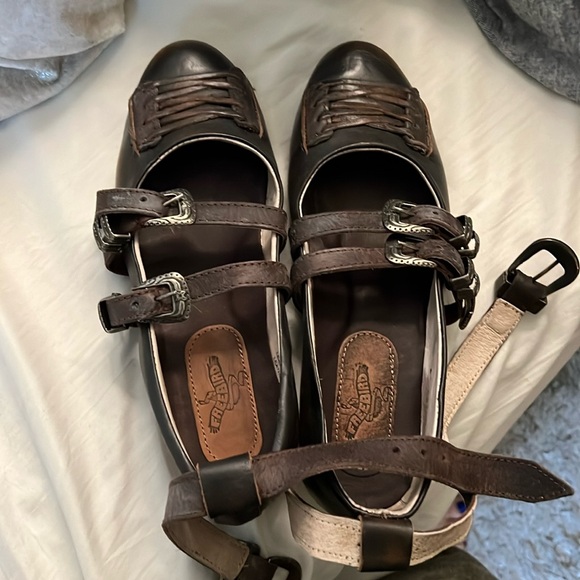 Frye Shoes - Dark brown Frye flats with ankle strap size 8